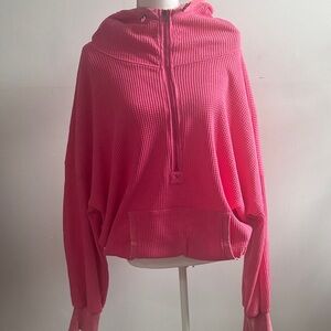 BiBi Hot Pink Acid Wash Waffle Knit Hoodie